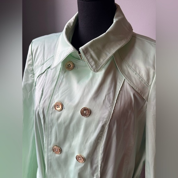 White House Black Market mint green ruffle trench jacket size small - Picture 3 of 9